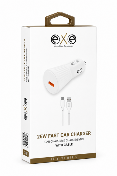 EXE 25W Hızlı Araç Şarj Adaptörü Type-C Kablolu Araç Şarj Seti