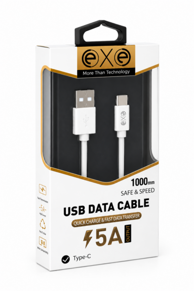 EXE 5A Süper Hızlı Şarj ve Veri Aktarım Kablosu USB-A to Type-C 1 Metre