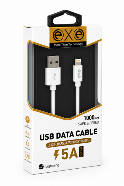 EXE 5A Süper Hızlı Şarj ve Veri Aktarım Kablosu USB-A to Lightning 1 Metre