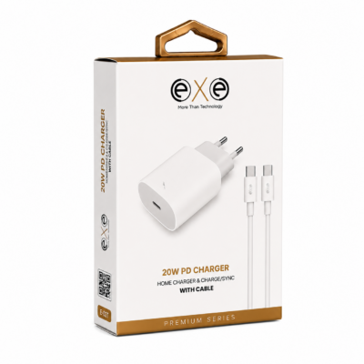 EXE 20W PD Hızlı Şarj Seti Type-C Kablolu Beyaz
