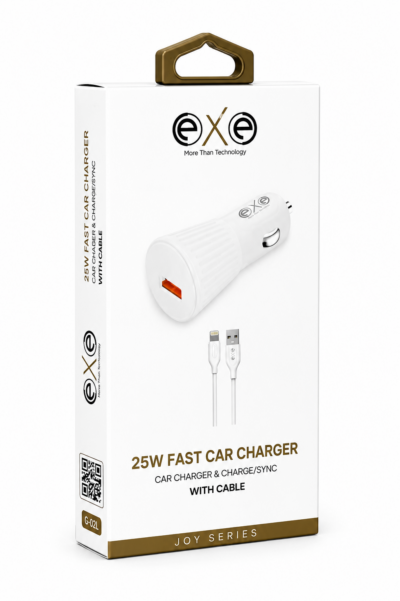 EXE 25W Hızlı Araç Şarj Adaptörü Lightning Uyumlu Kablo Dahil